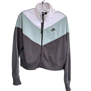 Nike Heritage Track Jacket Full Zip Cropped XL Gray Blue Colorblock CD4147-021